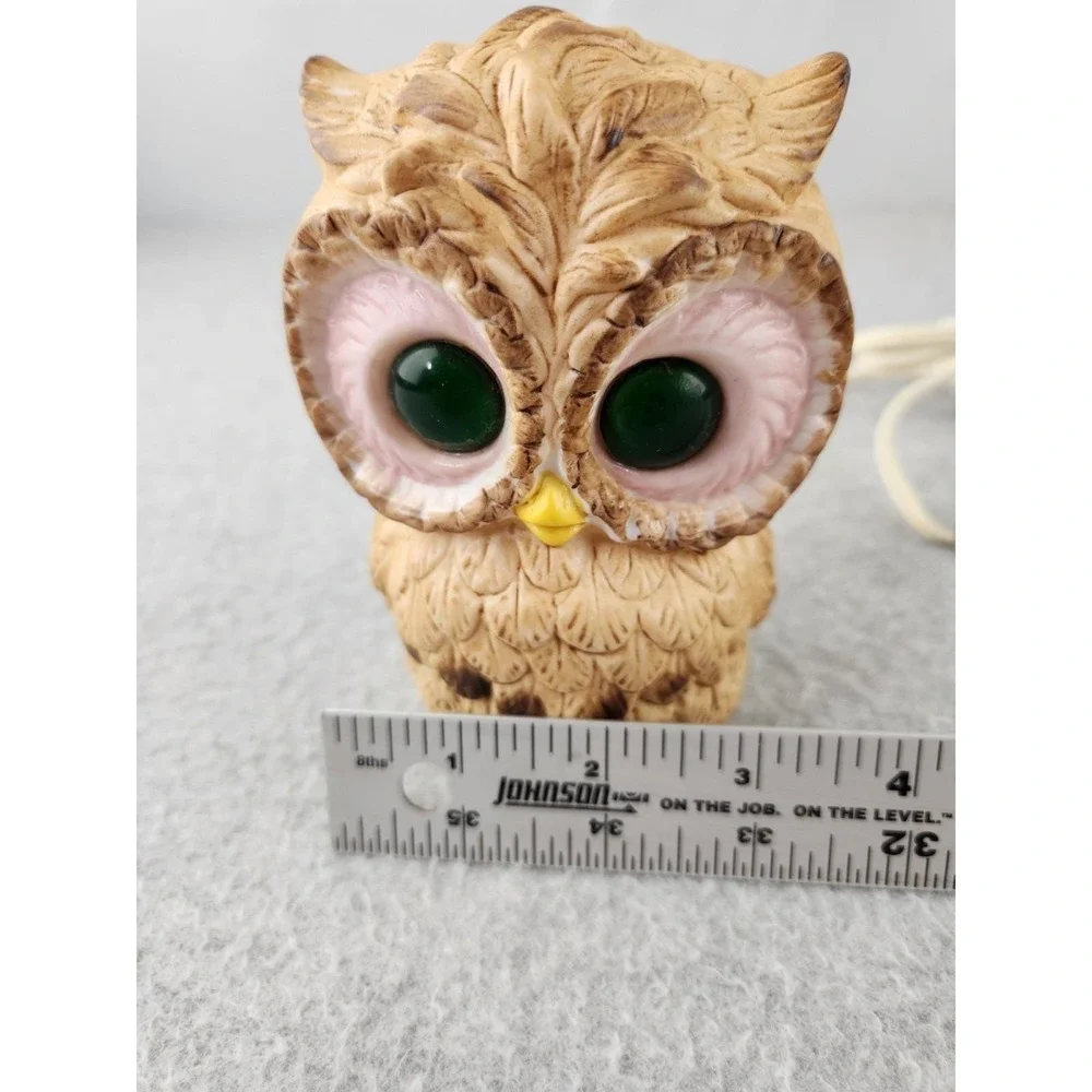 Vintage Ceramic Owl Table Lamp Night Light Retro Lighted Eyes Mid Century Pink